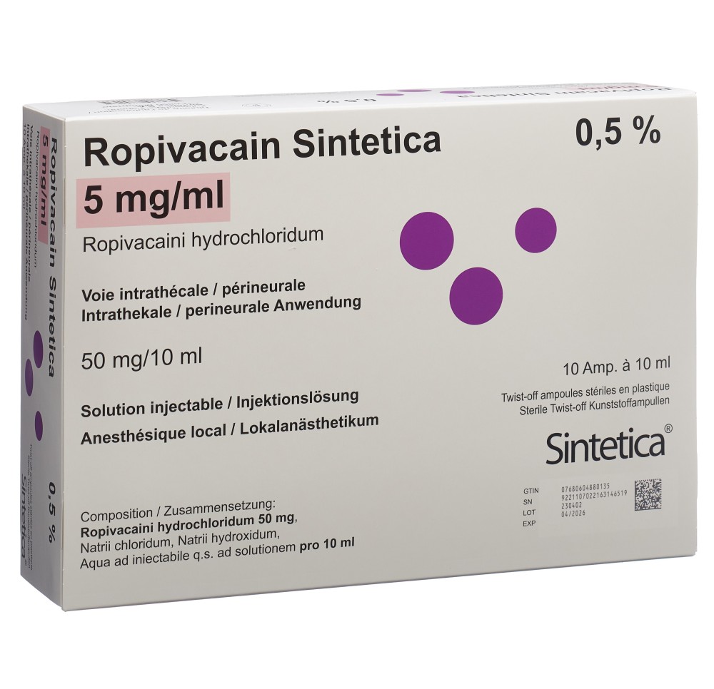 ROPIVACAIN Sintetica 5 mg/ml 10ml amp 10 pce