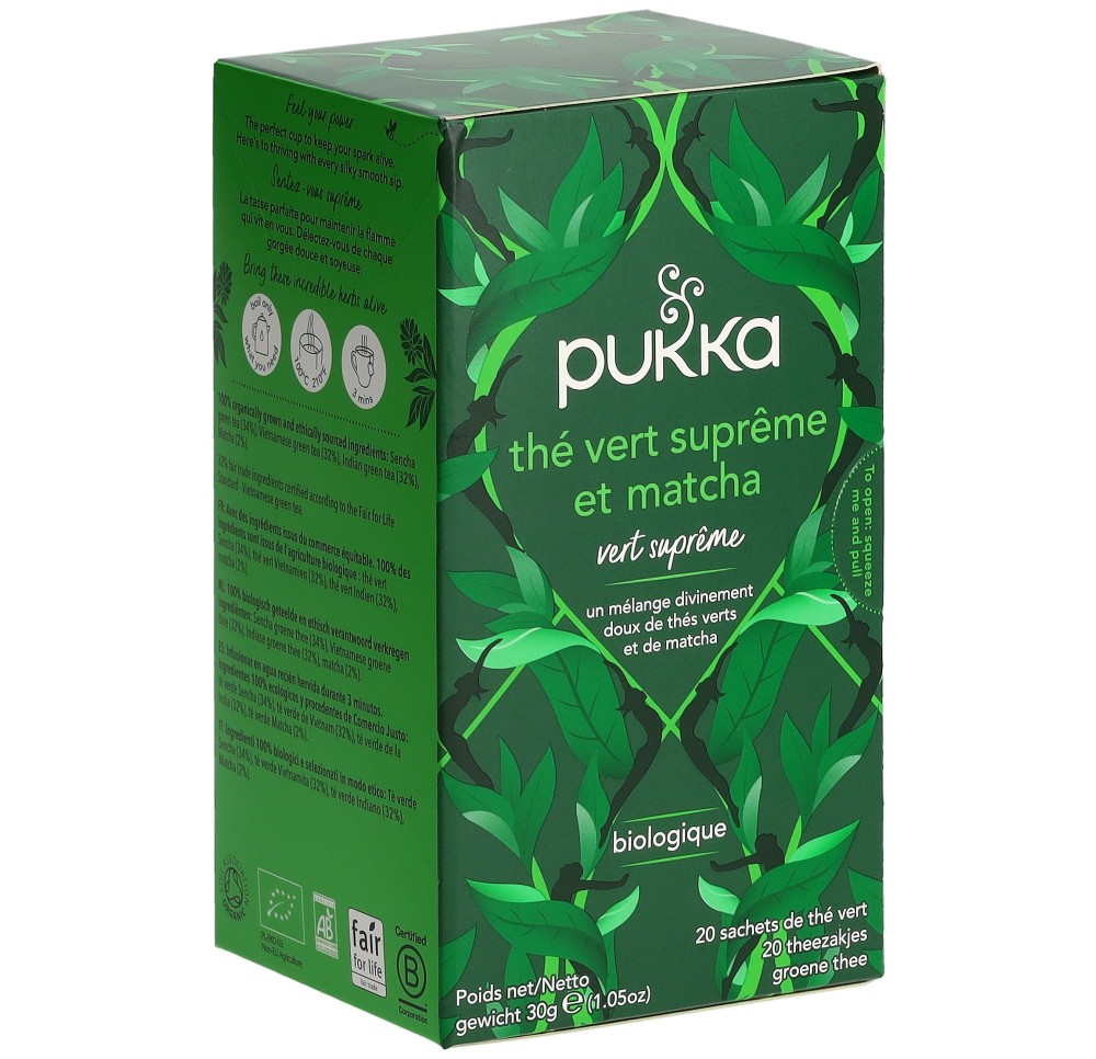 PUKKA Thé Vert Matcha Suprême thé bio sach 20 pce