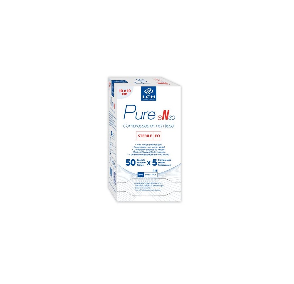 LCH compr n-tissé 5x5cm 30g/m2 st blanc 50 x 5 pce