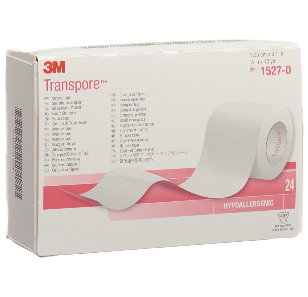 3M TRANSPORE sparadrap 12mmx9.14m transp 24 pce