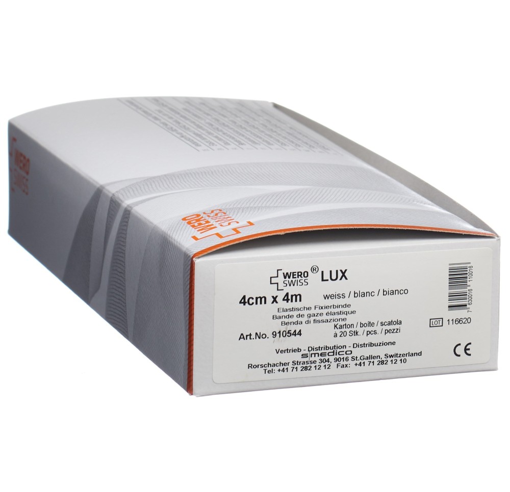 WERO SWISS Lux bande fix gaze él 4mx4cm bla 20 pce