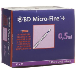 BD MICRO-FINE+ U100 ser ins 8mmx0.3mm 100 x 0.5 ml