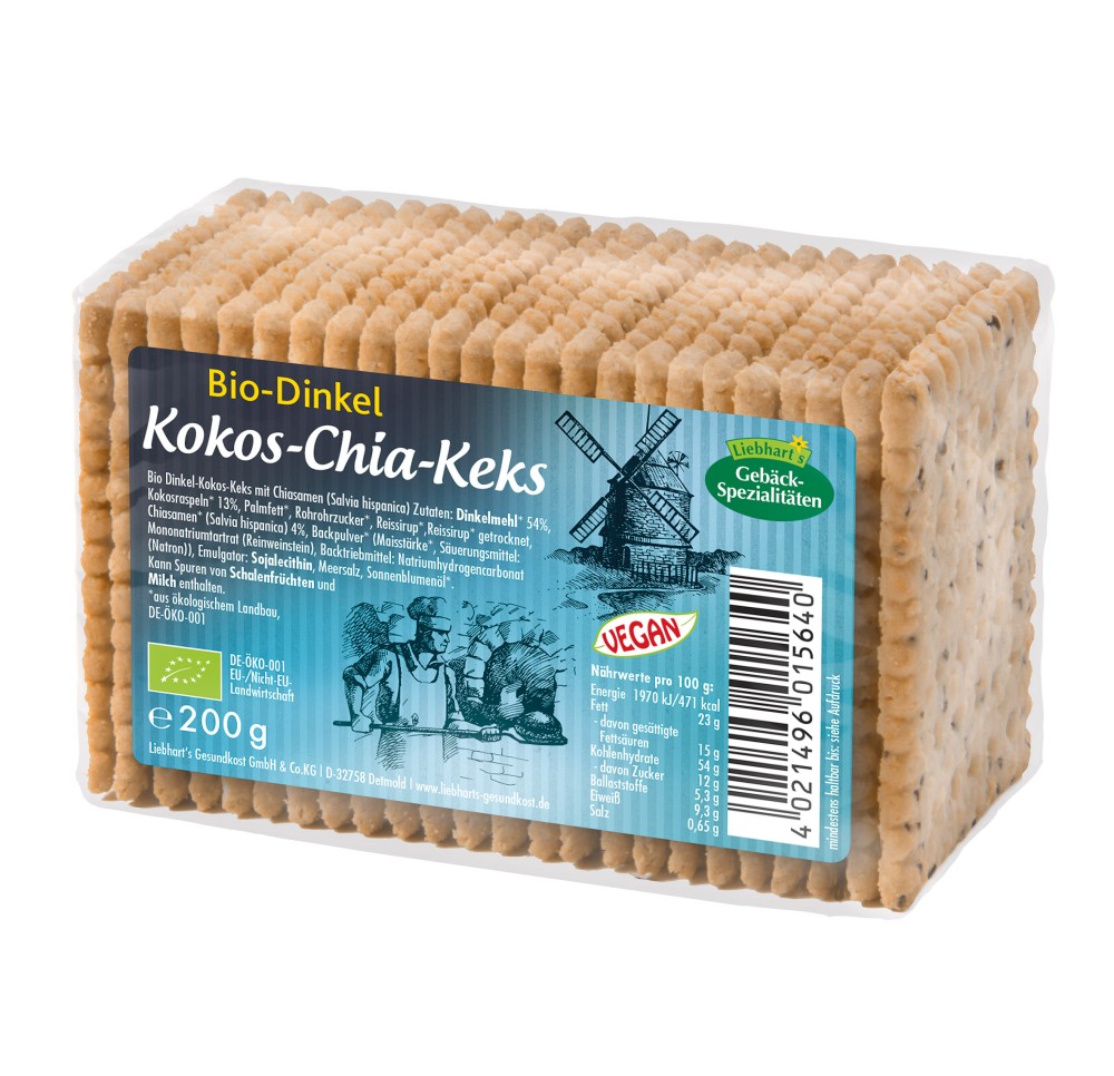 LIEBHARTS biscuits épeautre coco chia bio 200 g