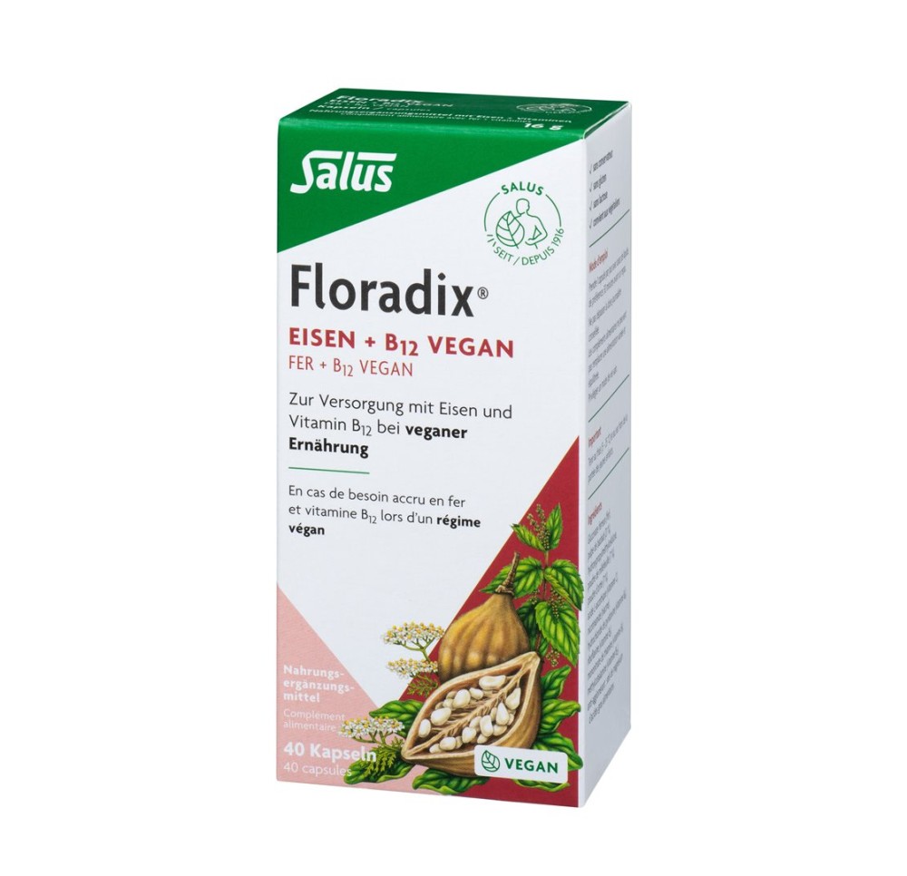 FLORADIX VEGAN Fer + vitamine B12 caps 40 pce