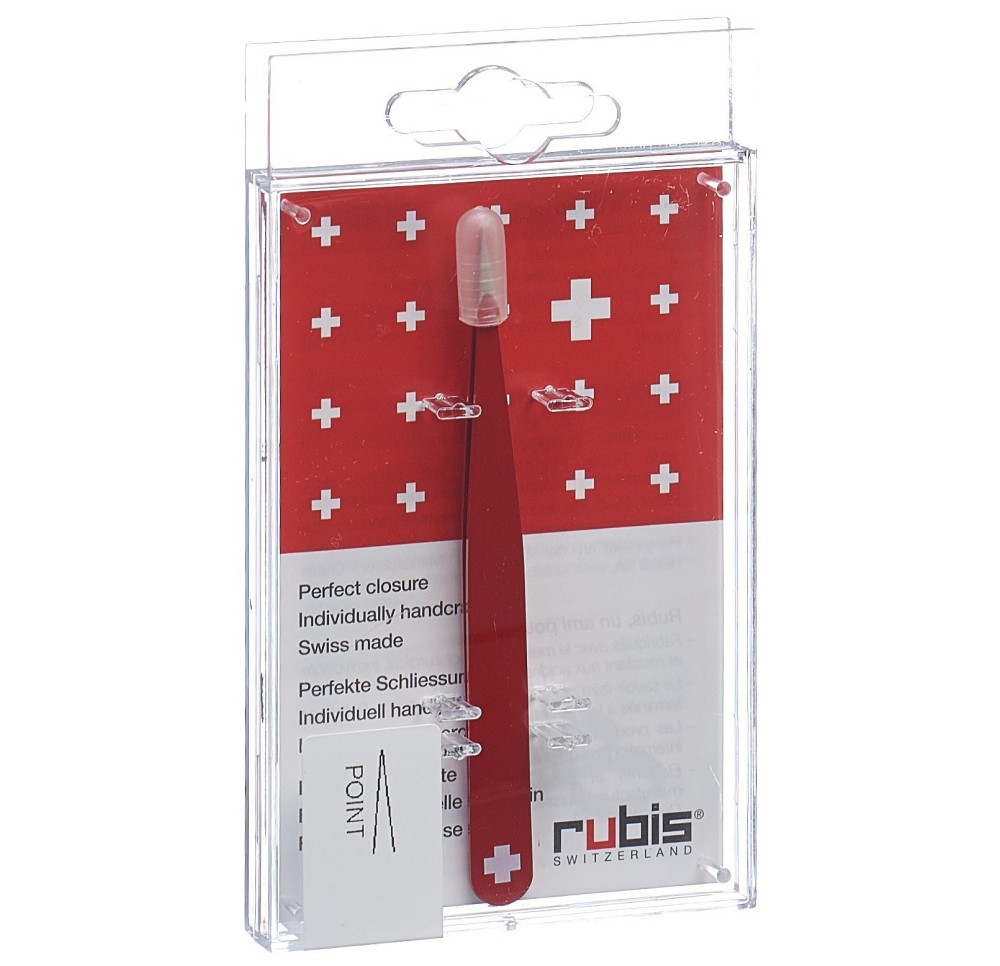 RUBIS pincette croix suisse pointue rouge inox