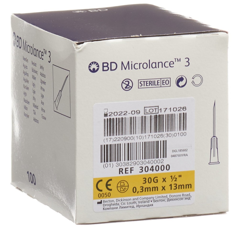 BD MICROLANCE 3 aiguilles 0.30x13mm jaune 100 pce