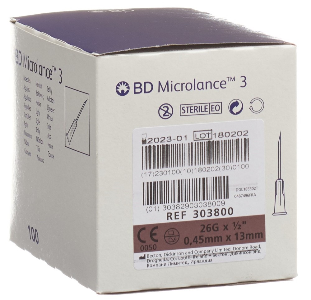 BD MICROLANCE 3 aiguilles 0.45x13mm brun 100 pce