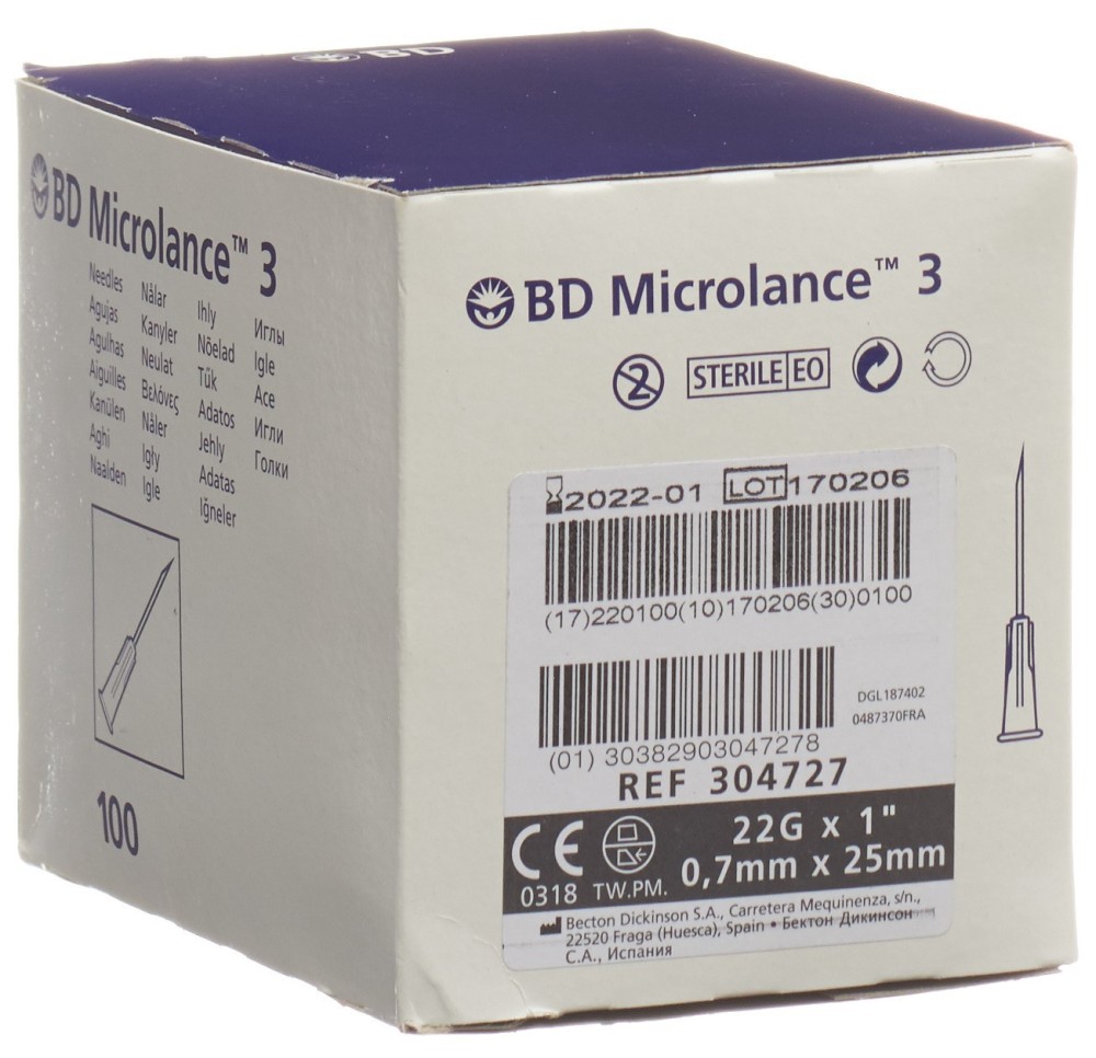 BD MICROLANCE 3 aiguilles 0.70x25mm noir 100 pce