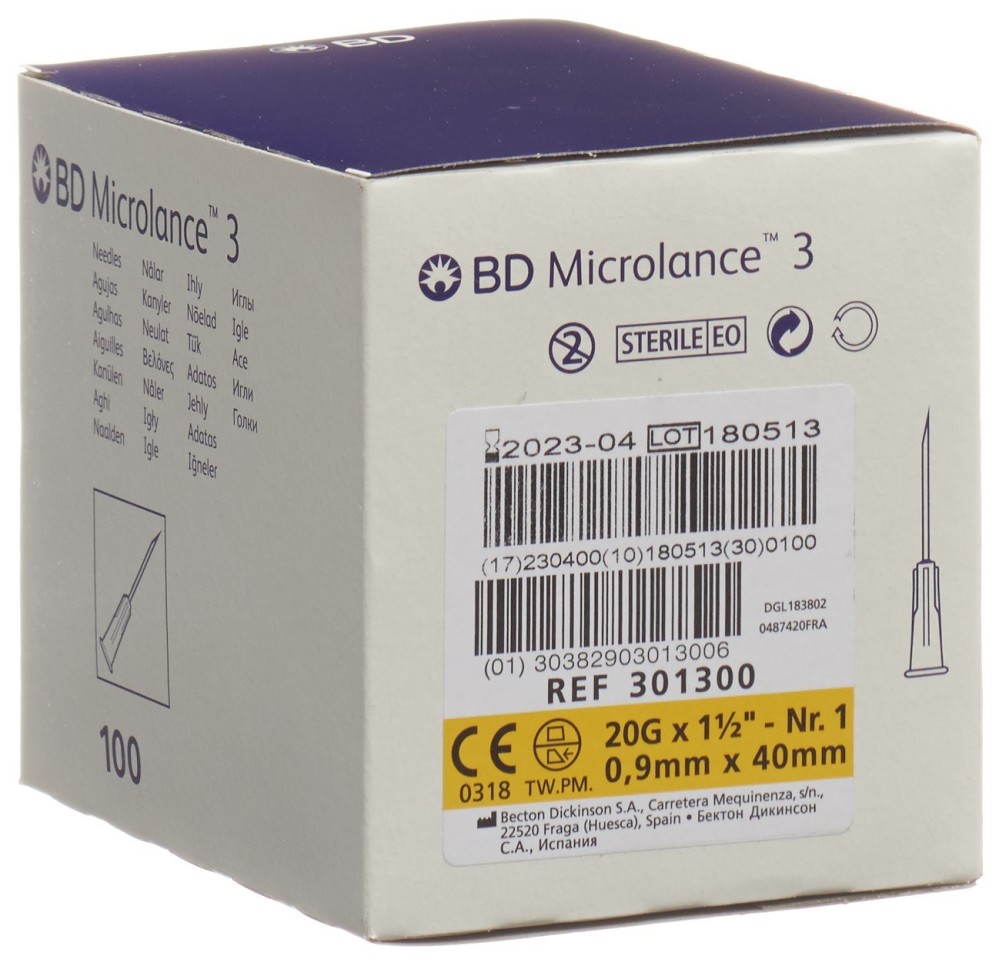 BD MICROLANCE 3 aiguilles 0.90x40mm jaune 100 pce