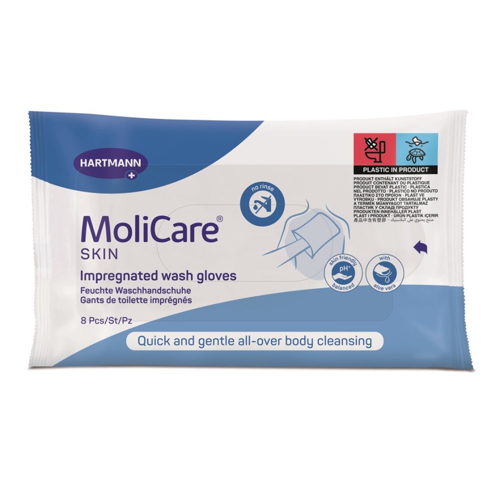 MOLICARE Skin gants de toilette (nouv) sach 8 pce