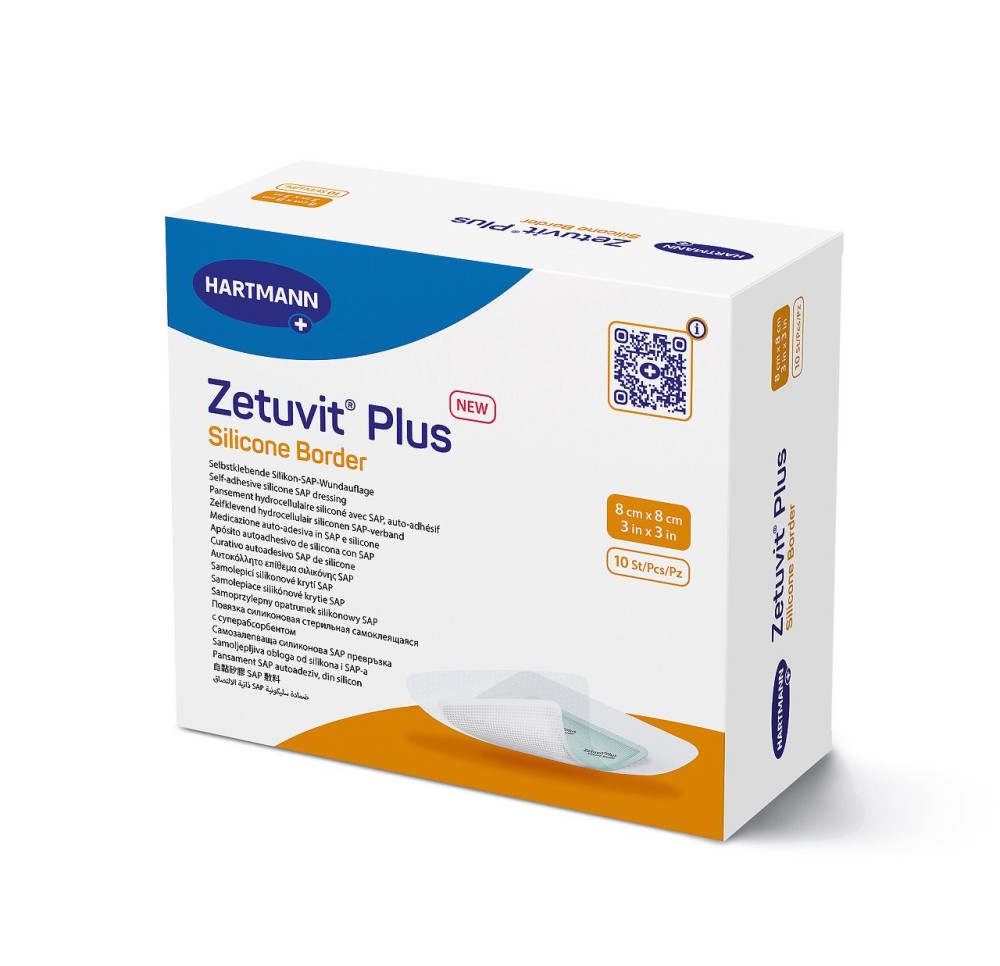 ZETUVIT Plus Silicone Border 8x8cm 10 pce