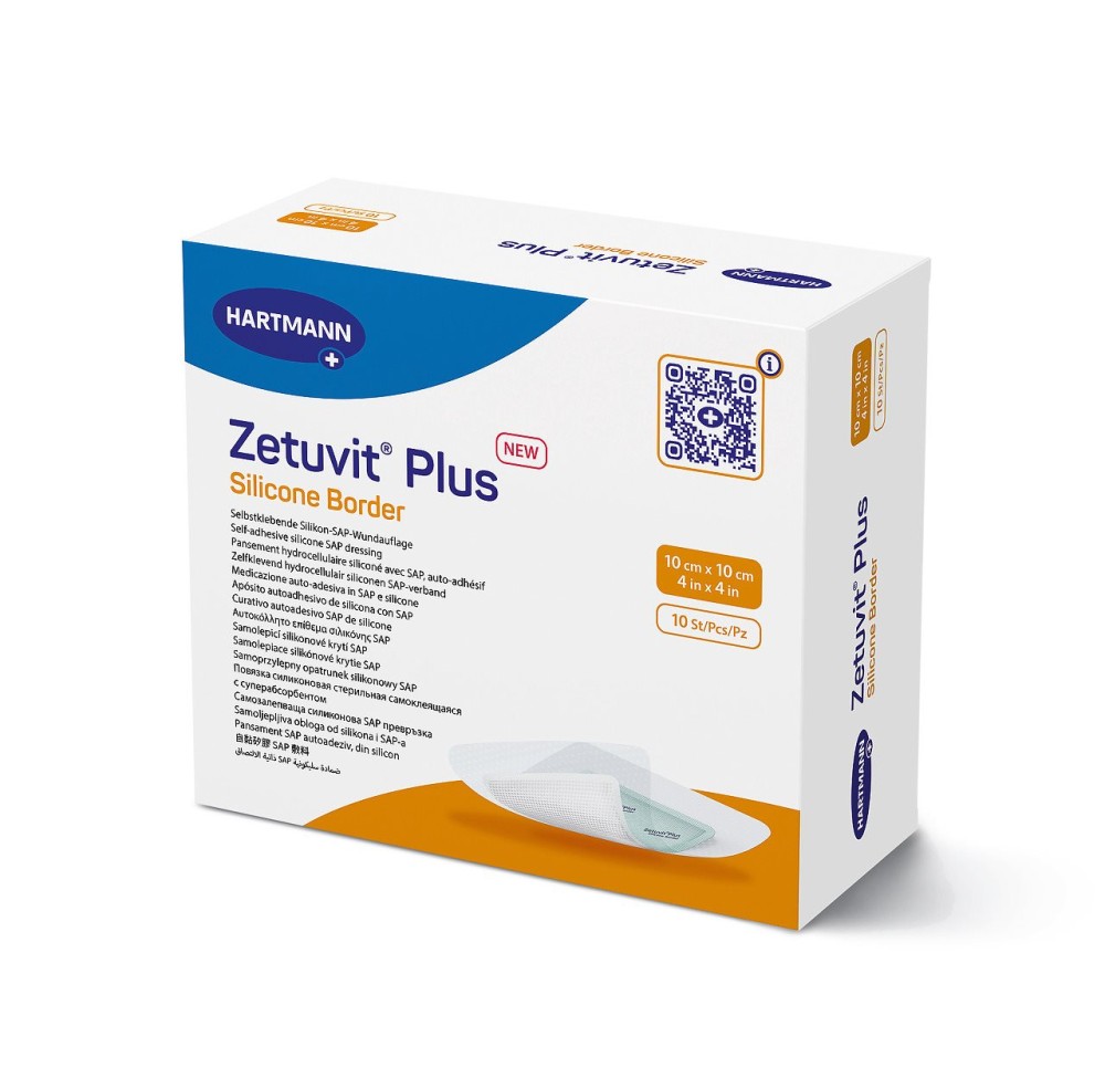 ZETUVIT Plus Silicone Border 10x10cm 10 pce