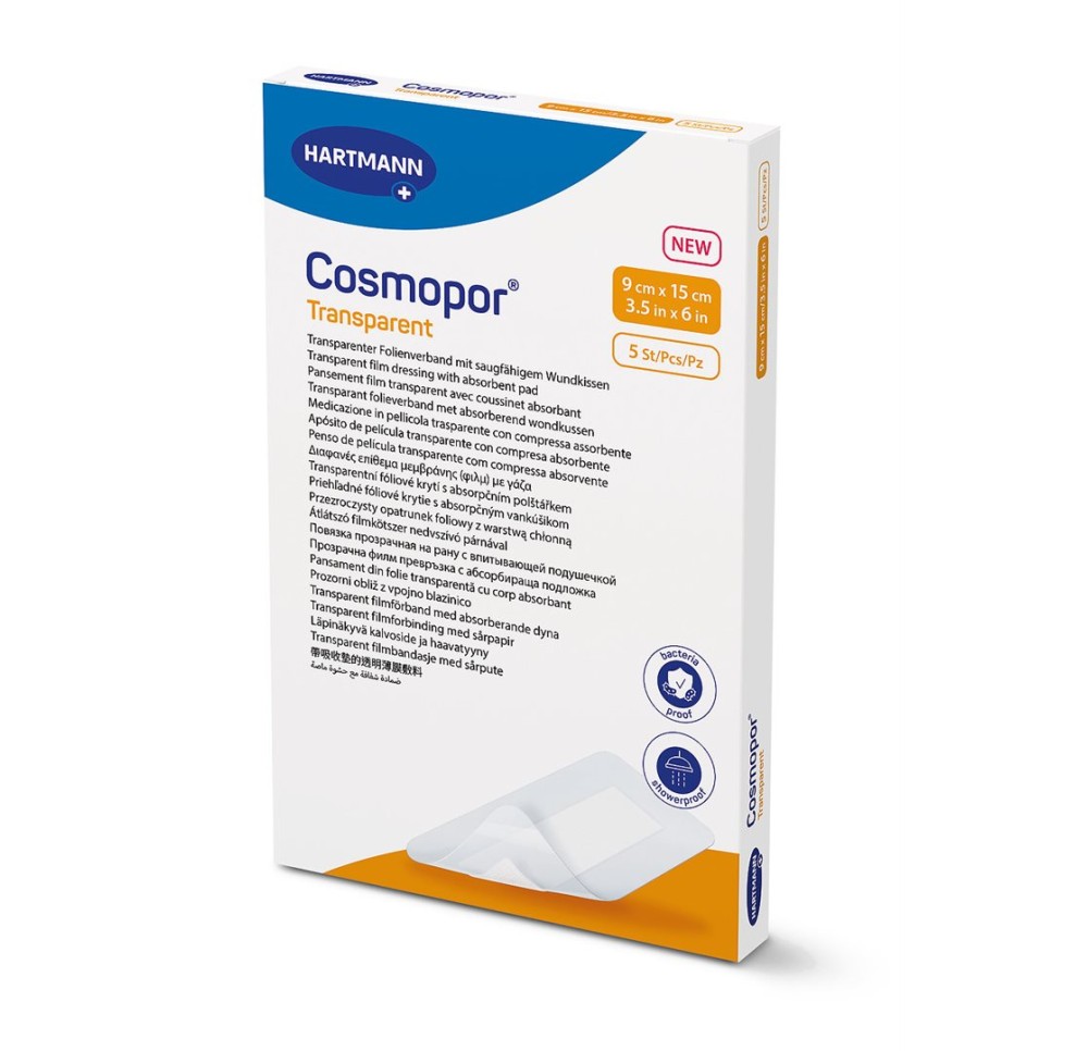 COSMOPOR transparent 9x15cm stérile 5 pce