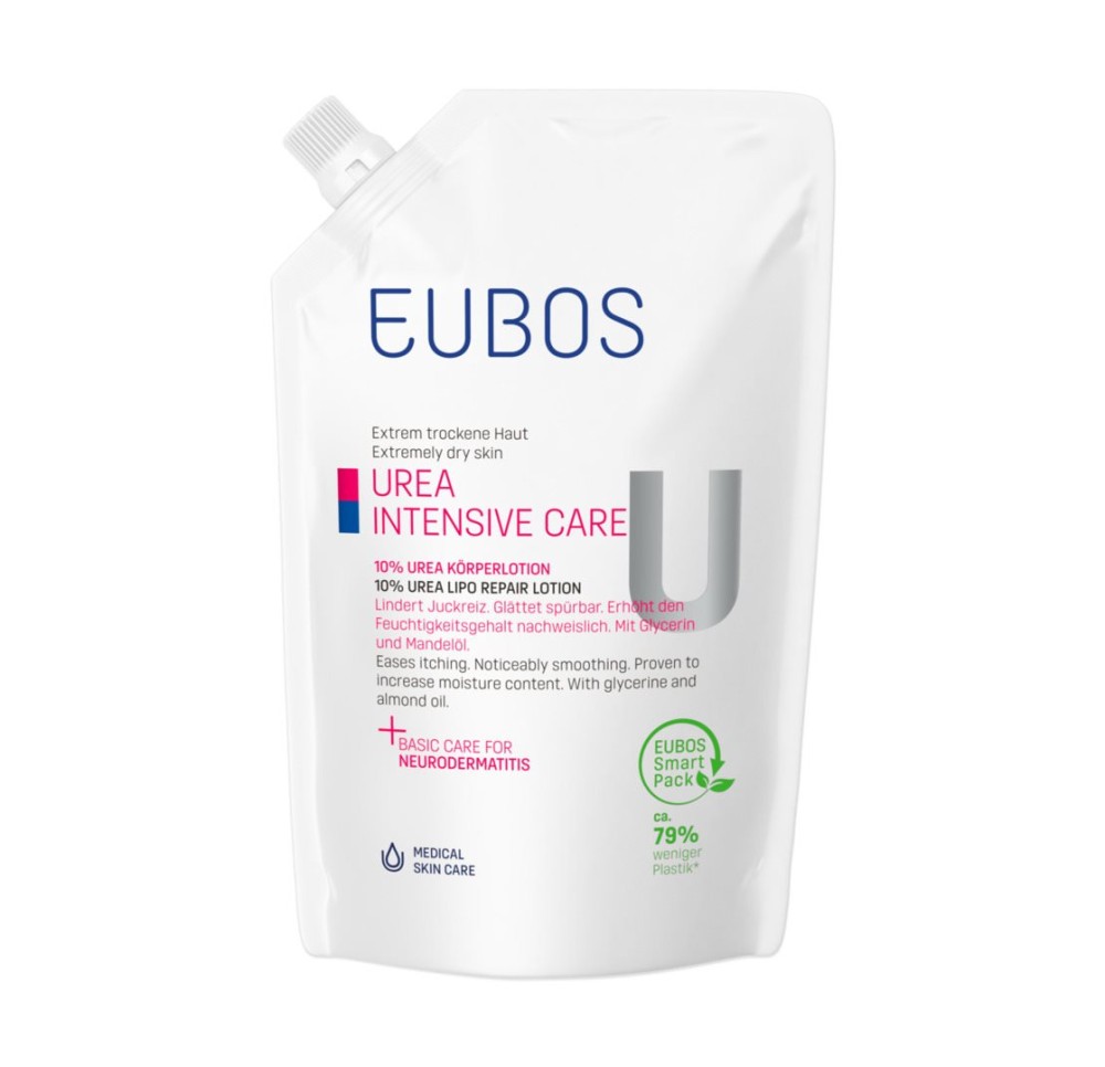 EUBOS Urea lotion corps 10 % refill sach 400 ml
