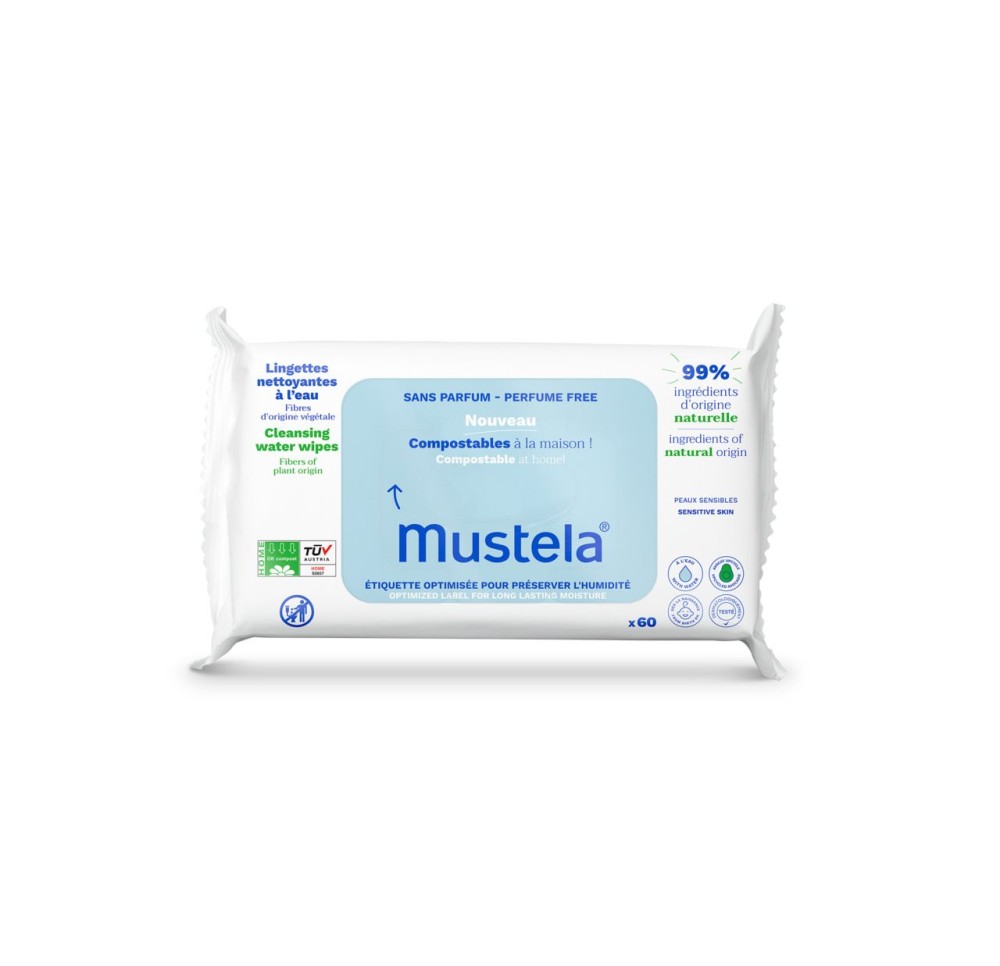MUSTELA lingettes à l'eau compostables 60 pce