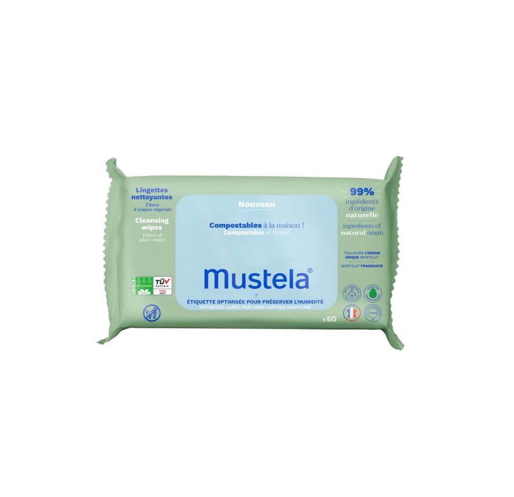 MUSTELA lingettes peau normal compostables 60 pce