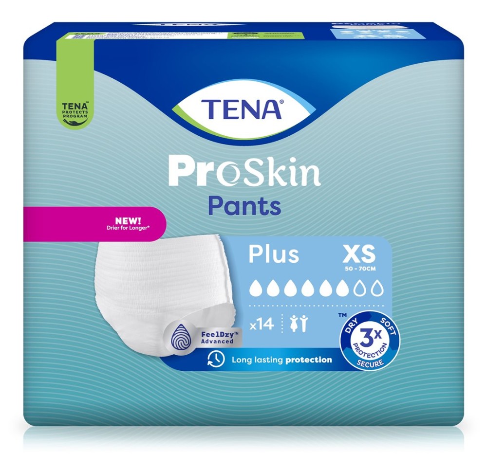TENA Pants Plus XS 50-70cm (nouv) 4 x 14 pce