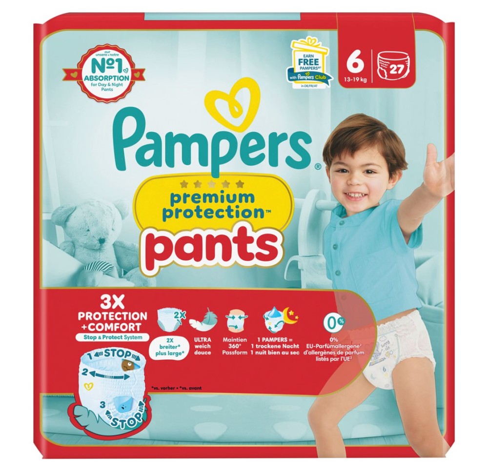 PAMPERS Prem Prot Pan Gr6 15+kg Ex La éco 27 pce
