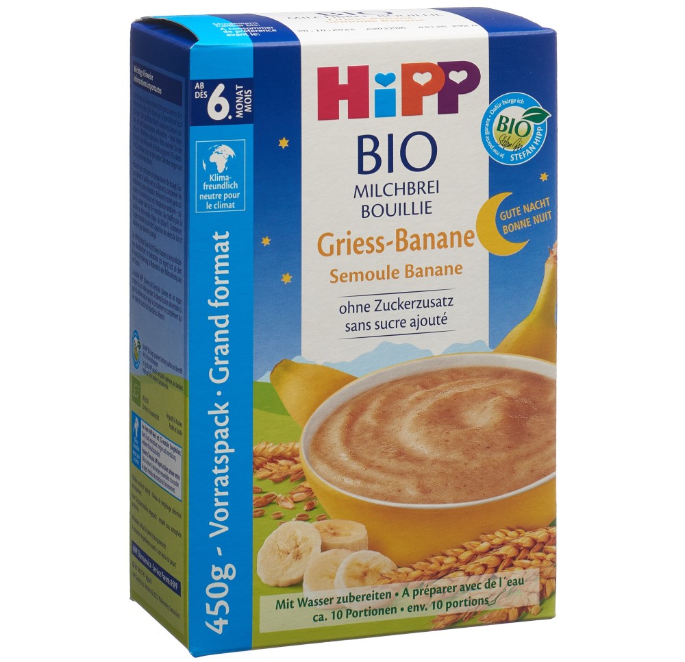 HIPP bonne nuit boui bio semou banane (nouv) 450 g