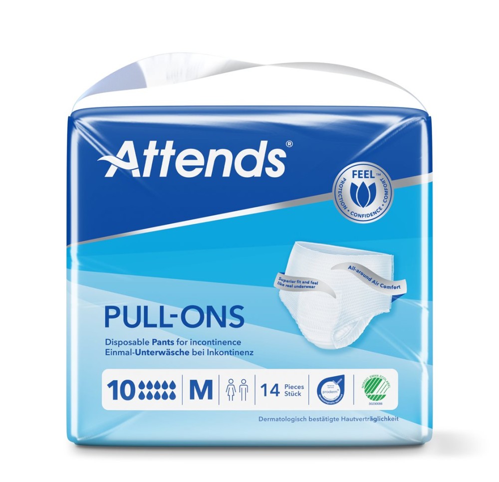ATTENDS Pull Ons 10 pant M sach 14 pce