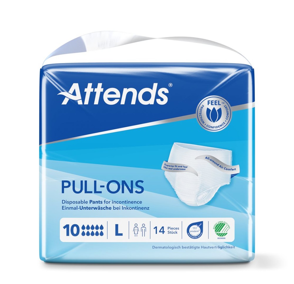 ATTENDS Pull Ons 10 pant L sach 14 pce