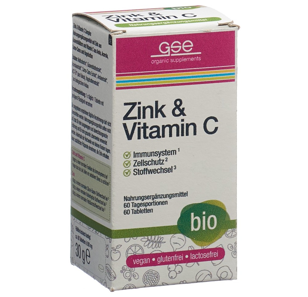 GSE Zinc+Vitamine C Complexe cpr bio verre 60 pce