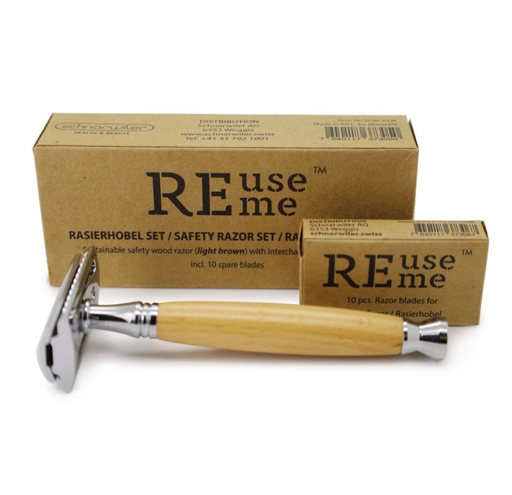 REUSEME rasoir sûreté bois brun clair lame acier
