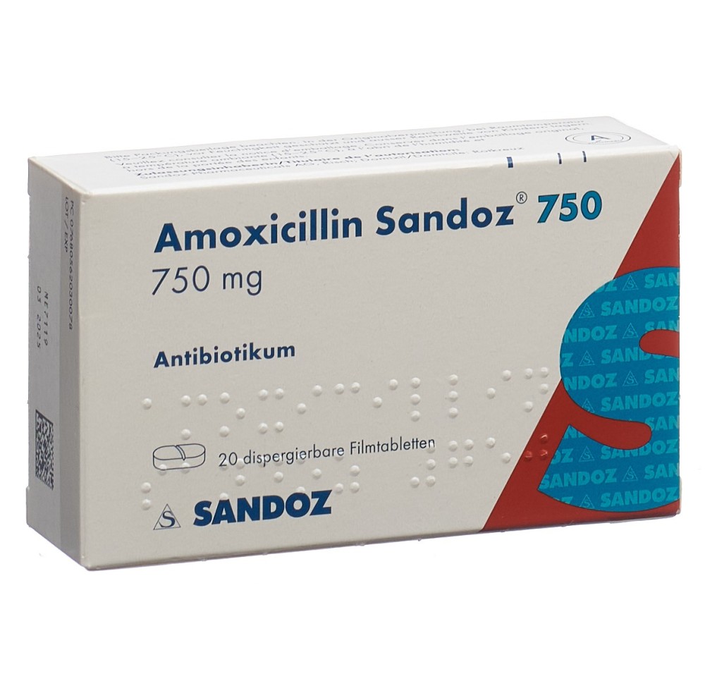 AMOXICILLINE Sandoz cpr disp 750 mg 20 pce