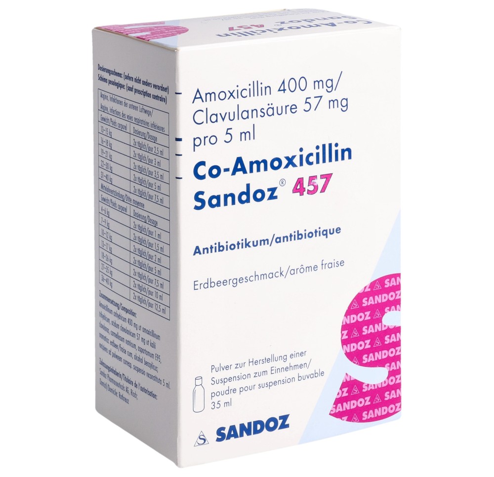 CO-AMOXICILLINE Sandoz 457 mg p susp 35 ml