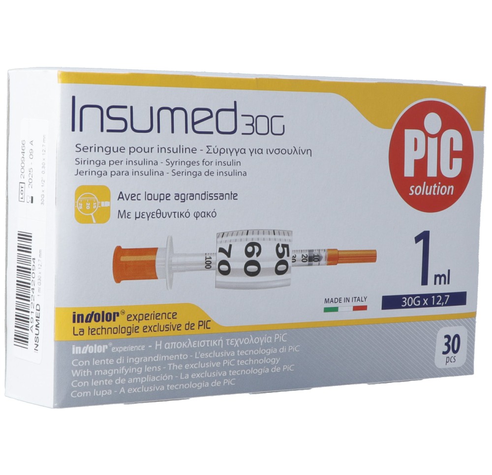 PIC INSUMED seringue insul 1ml lu aiguil 30 pce