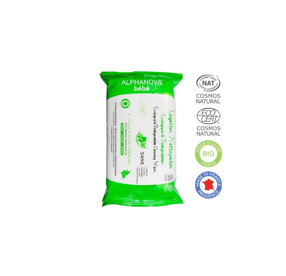 ALPHANOVA BB lingettes nett huile olive 60 pce