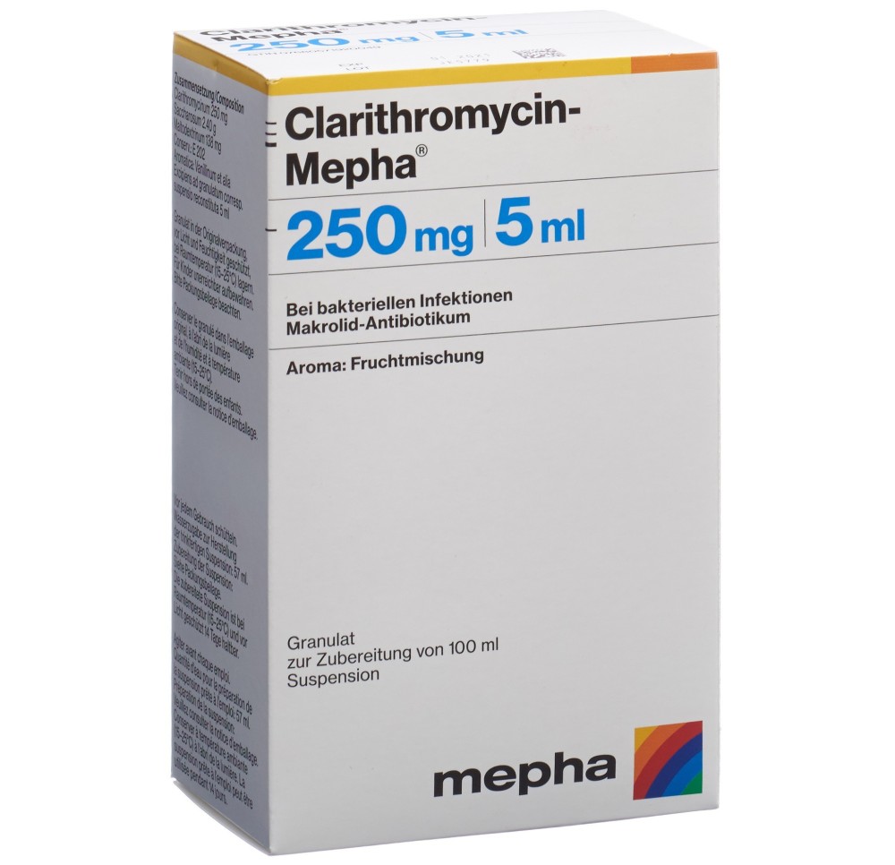 CLARITHROMYCIN Mepha gran 250 mg/5ml p susp 100 ml