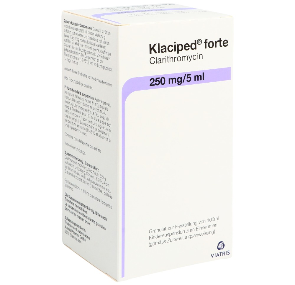 KLACIPED Forte gran 250 mg/5ml p susp fl 100 ml