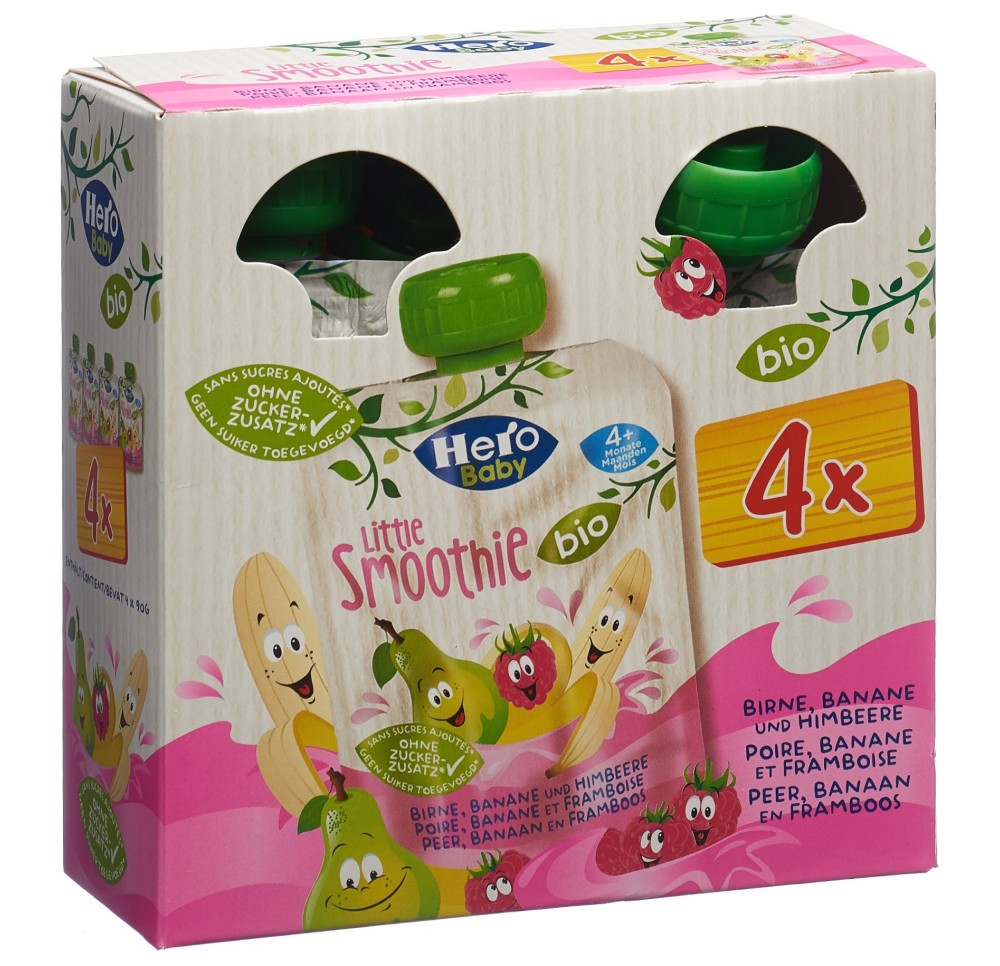 HERO Baby Bio Smoothie poire banane framb 4 x 90 g