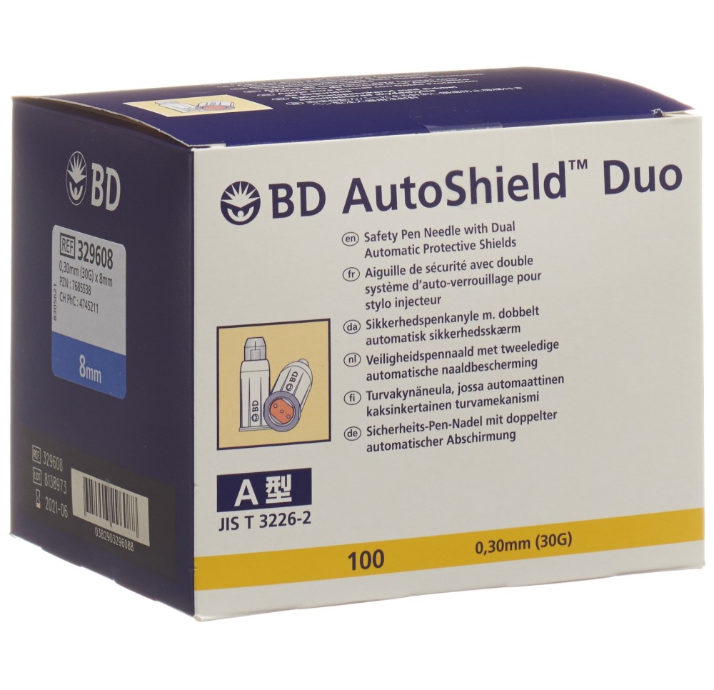 BD AUTOSHIELD DUO aiguille sécurité 8mm 100 pce