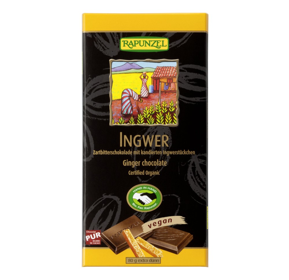 RAPUNZEL chocolat  amèr-surfin gingembre bio 80 g