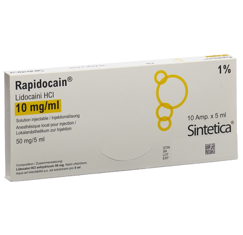 RAPIDOCAIN 50 mg/5ml s cons 10 amp 5 ml