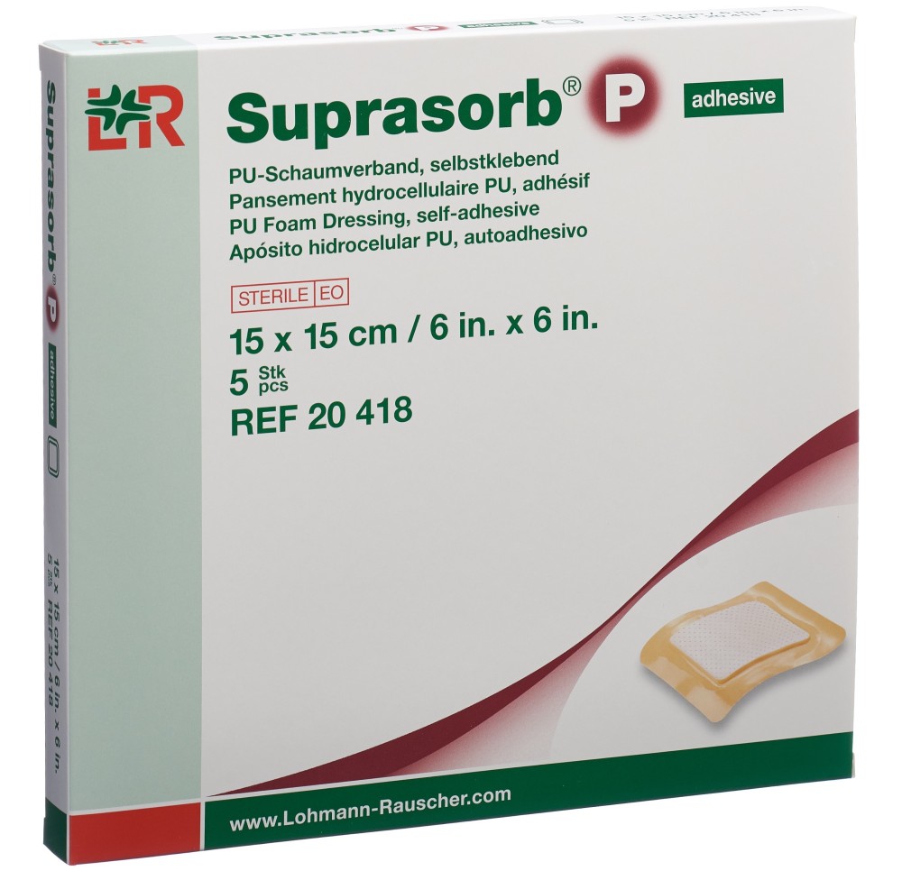 SUPRASORB P pansement mousse 15x15cm adhé 5 pce