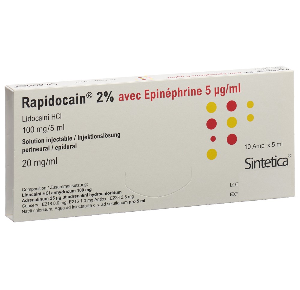 RAPIDOCAIN 20 mg/ml + Epin 5 mcg/ml 10 amp 5 ml