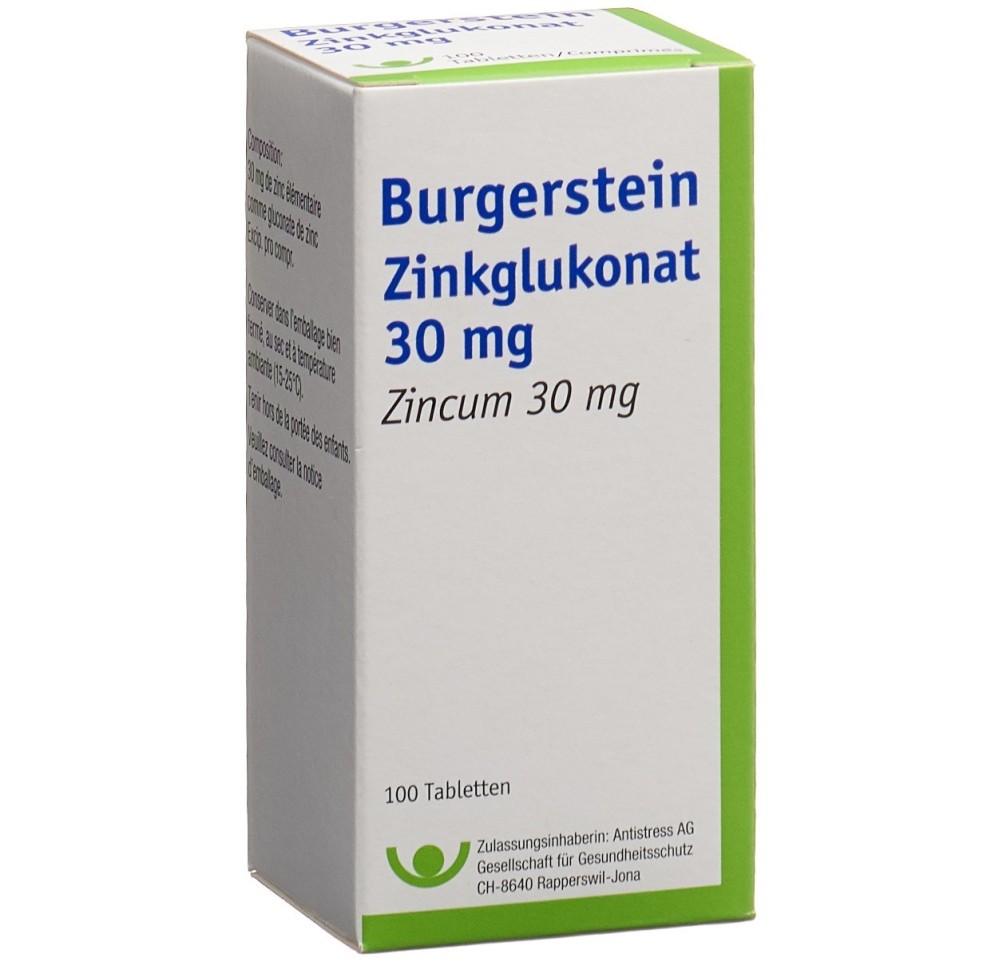 BURGERSTEIN Gluconate de zinc cpr 30 mg 100 pce