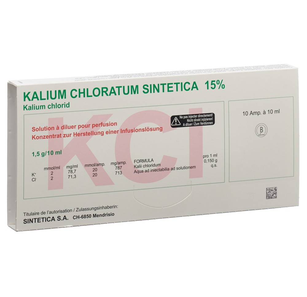 KCL 15% Sintetica 20 mmol/10ml 10 amp 10 ml