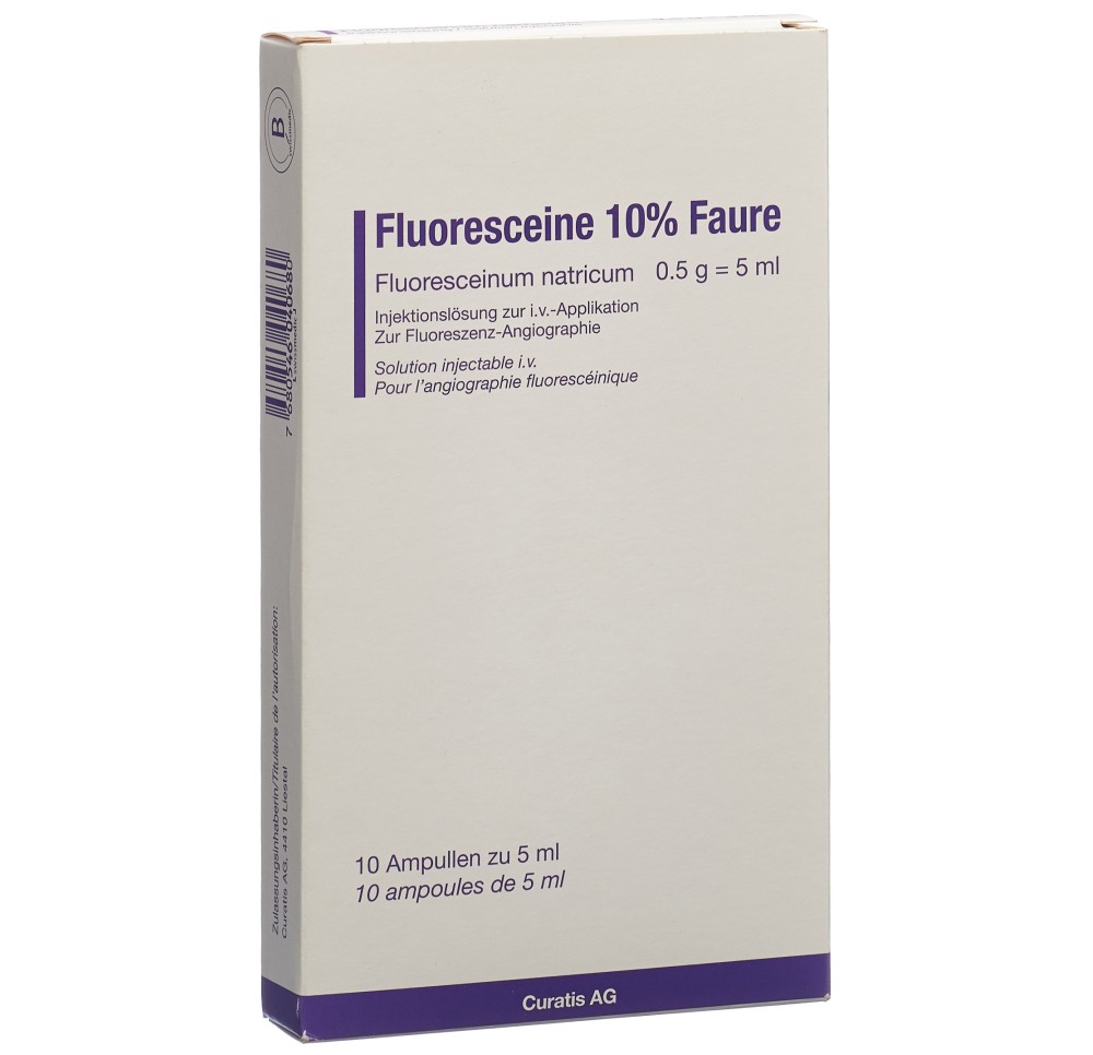 FLUORESCEINE Faure sol inj 10 % 10 amp 5 ml