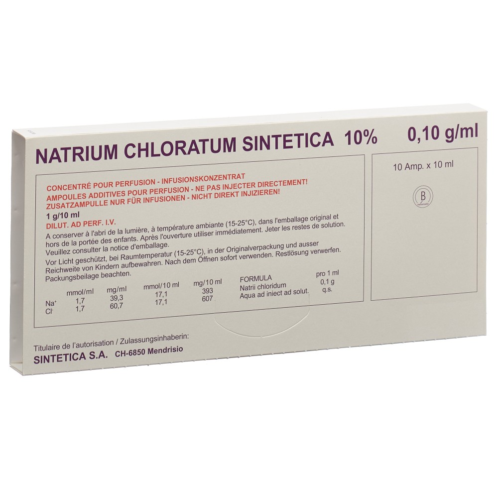 NACL Sintetica conc perf 10 % 10ml amp 10 pce