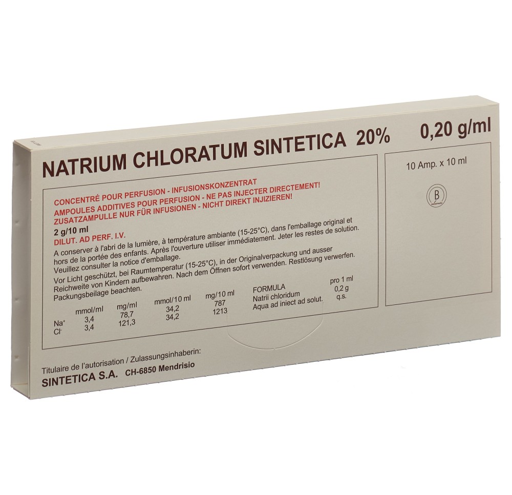 NACL Sintetica conc perf 20 % 10ml amp 10 pce