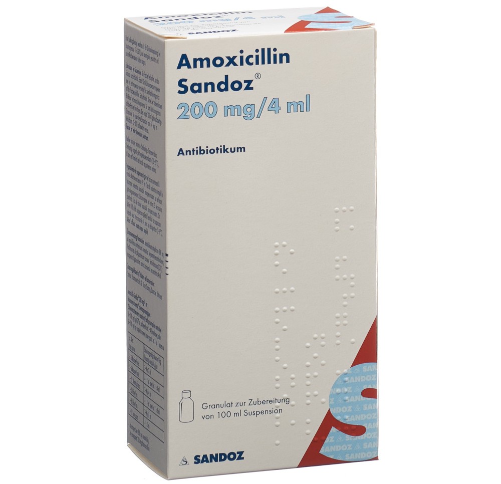 AMOXICILLINE Sandoz gran 200 mg/4ml p susp 100 ml