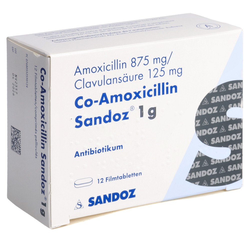 CO-AMOXICILLINE Sandoz cpr pell 1 g 12 pce