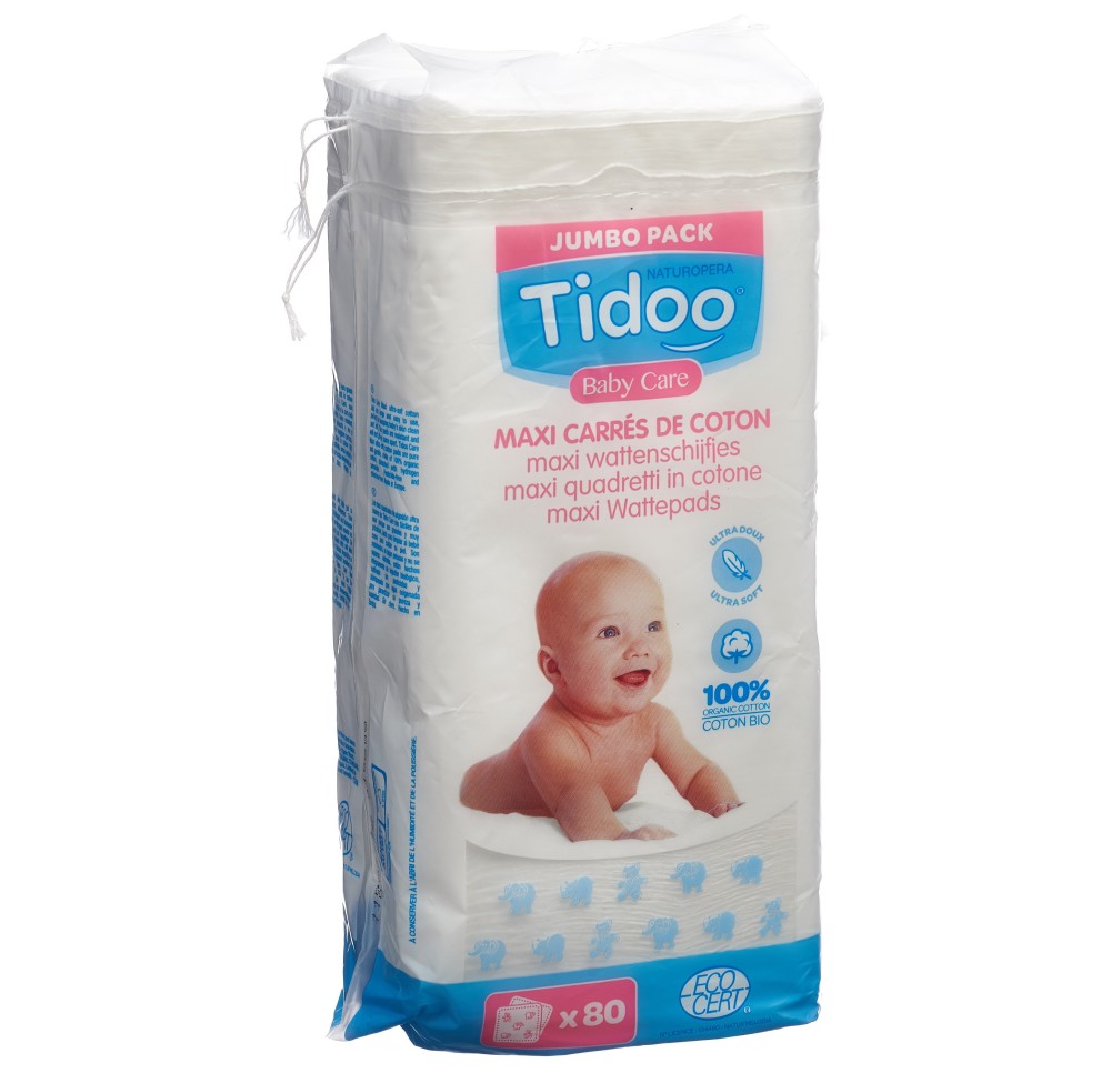 TIDOO Maxi carrés de coton familial bio 80 pce