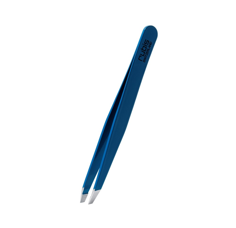 RUBIS pincette biseautée bleue inox