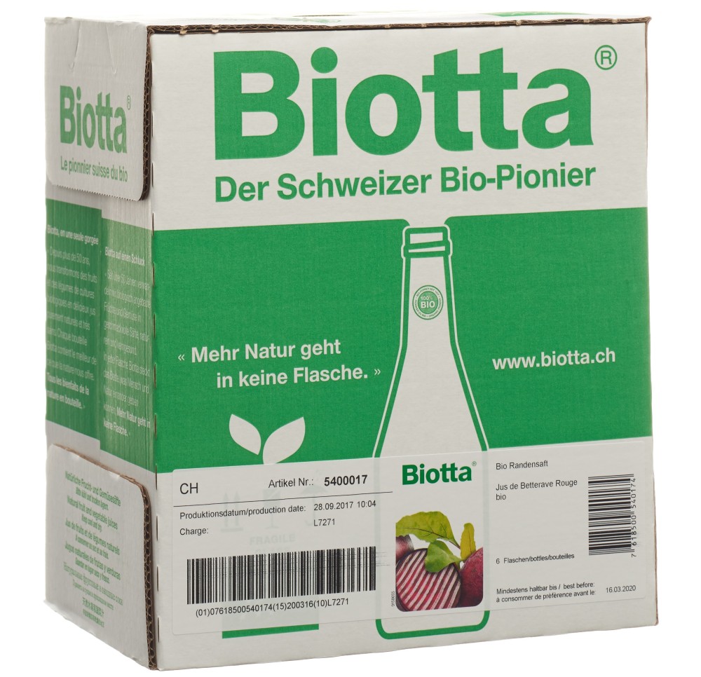 BIOTTA Betterave Rouge Bio 6 fl 5 dl