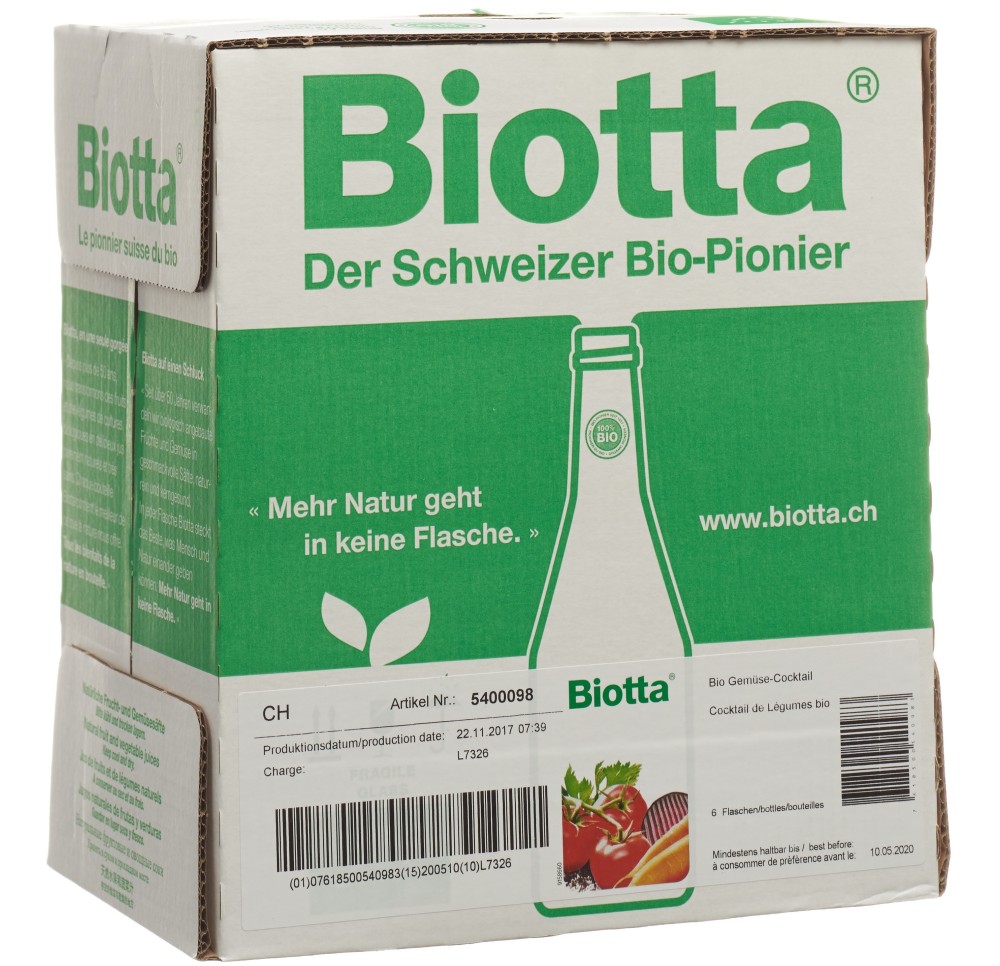 BIOTTA Cocktail de légumes Bio 6 fl 5 dl